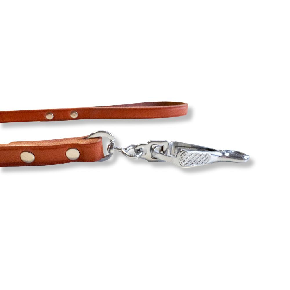 Stadtleine aus Vollrindleder, 1 m, 12 mm, mit Handschlaufe und Scherenkarabiner – Farbe braun / natur