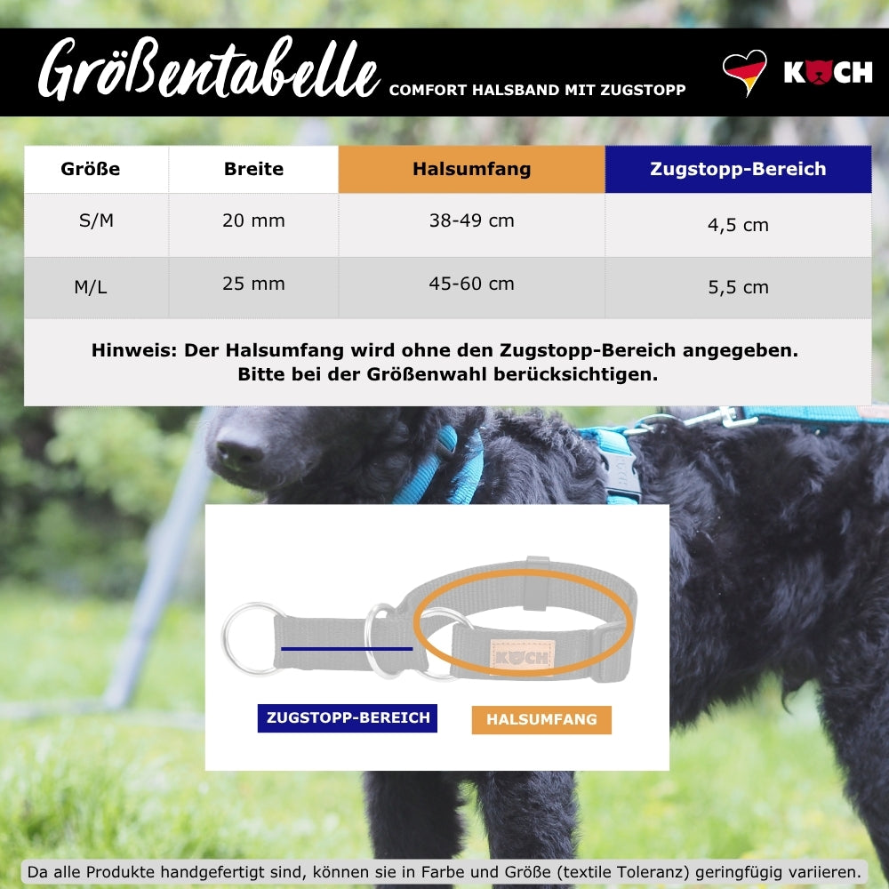 KOCH Groessentabelle COMFORT Hundehalsband mit Zugstopp