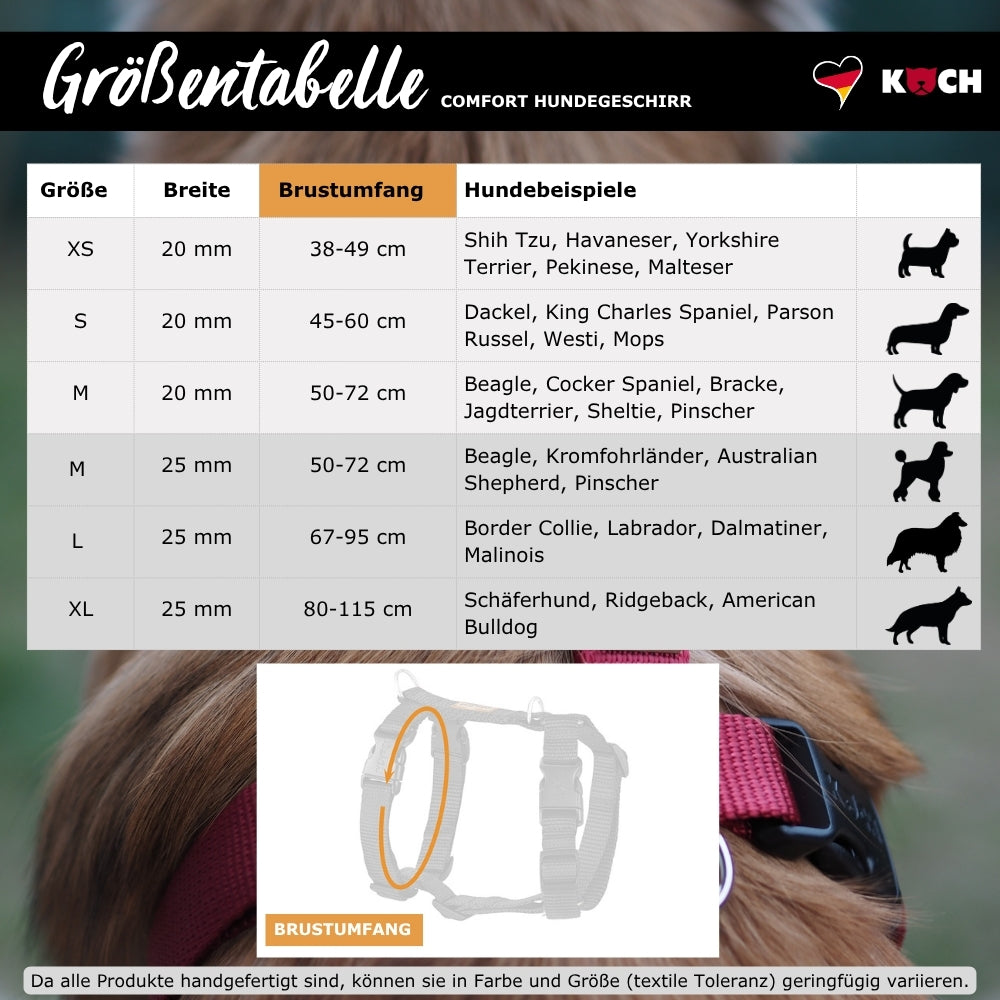 KOCH Hundegeschirr COMFORT Groessentabelle