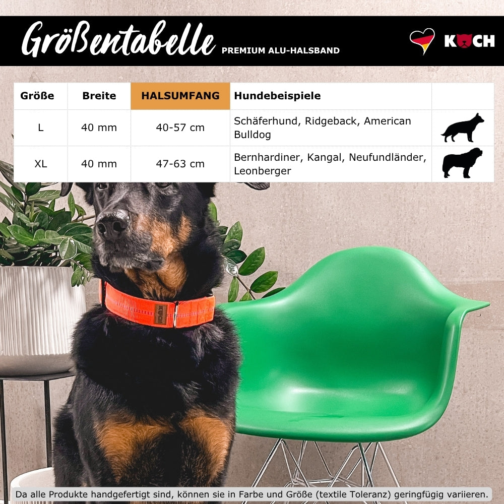 KOCH Größentabelle Premium Halsband mit Alu-Verschluss gepolstert extrabreit für große Hunde mit robustem Klickverschluss