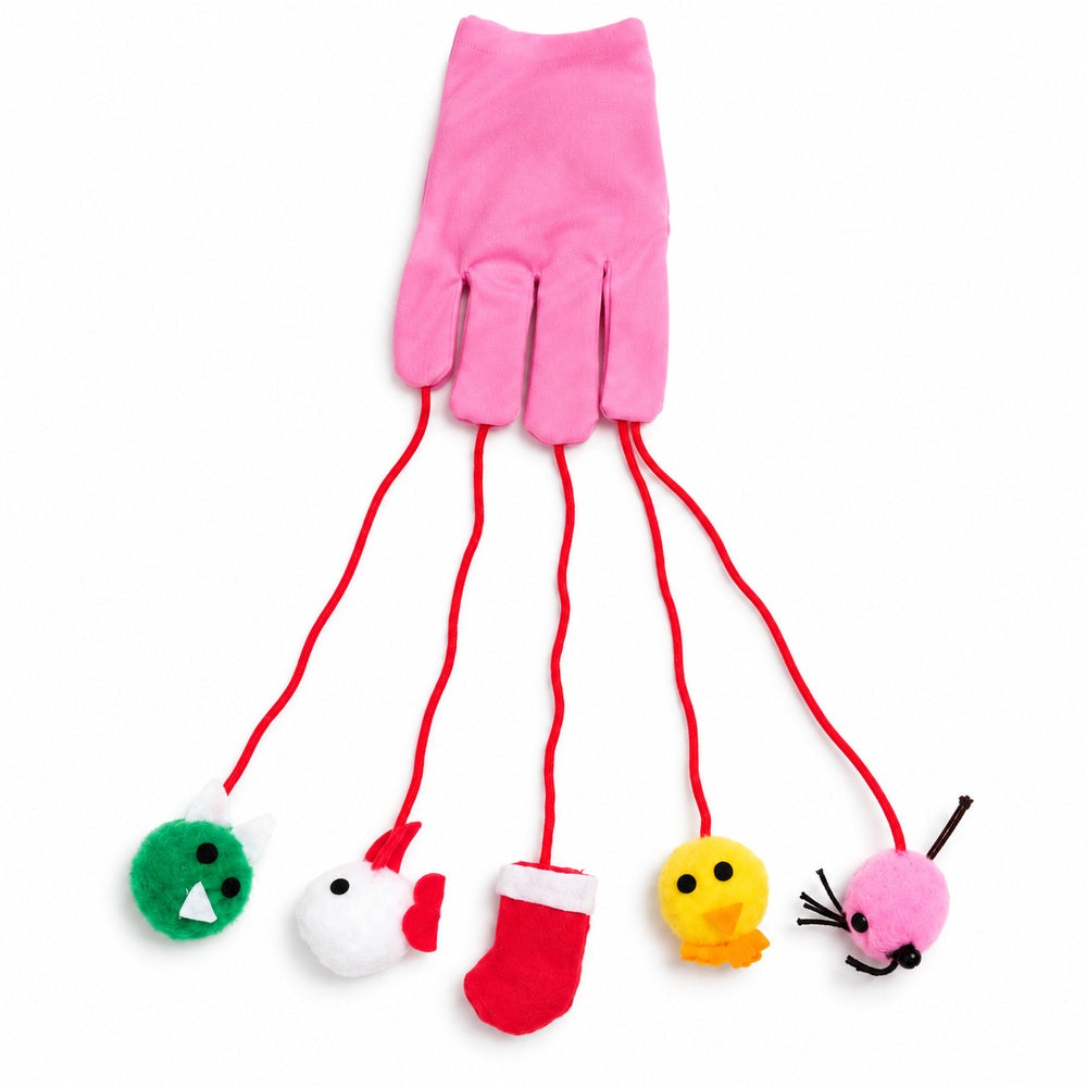 Katzenspielzeug Handschuh mit Figuren rosa