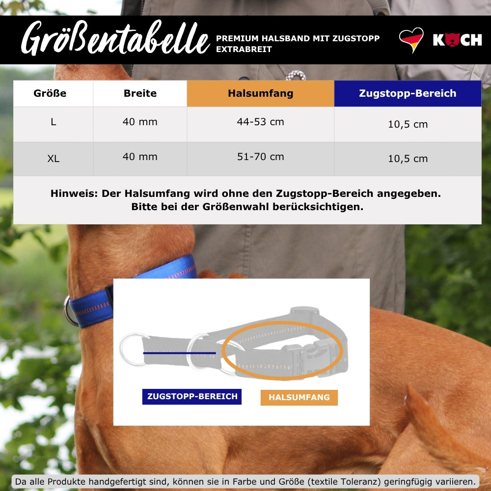 KOCH Größentabelle Premium Halsband gepolstert extrabreit mit Zugstopp für große Hunde mit robustem Klickverschluss 40mm
