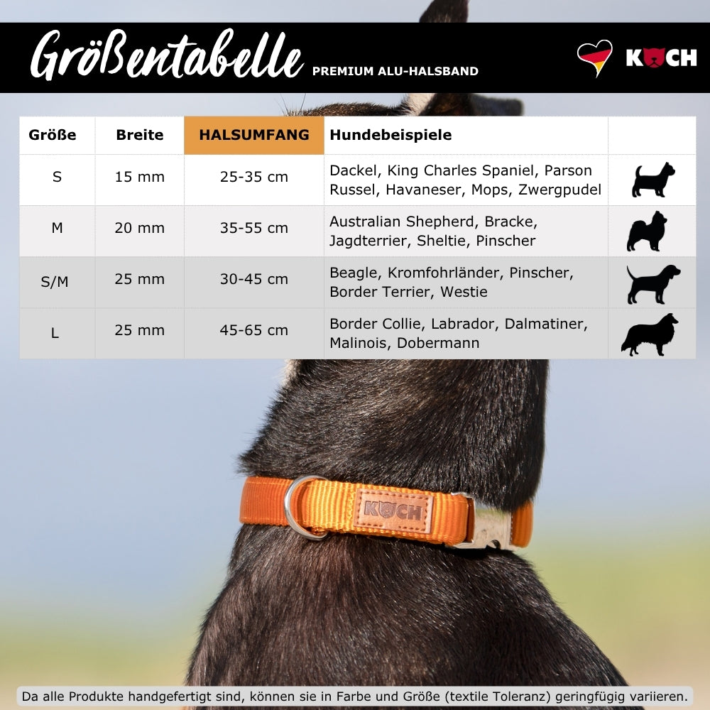 KOCH Größentabelle Premium Alu-Verschluss Hundehalsband
