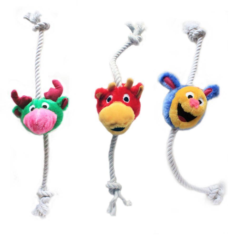 KOCH Plüsch-Tiere mit Quietsche und Baumwollseil