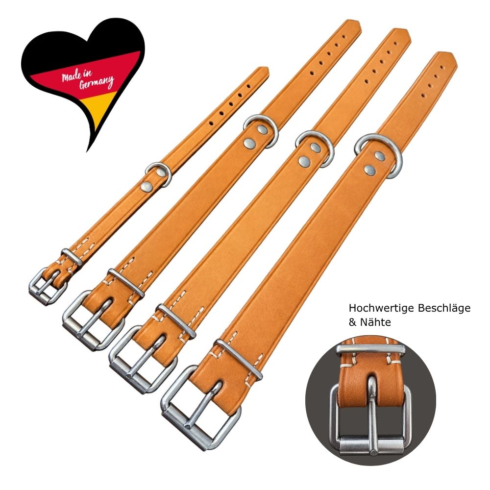 KOCH Hundehalsband aus nautur Echtleder, Dornschnalle & D-Ring, genietet – deutscher Manufaktur-Abverkauf