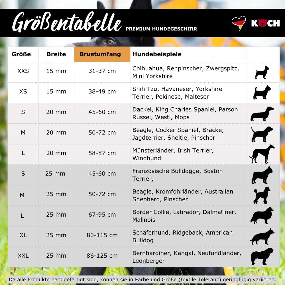 KOCH Groessentabelle PREMIUM Hundegeschirre