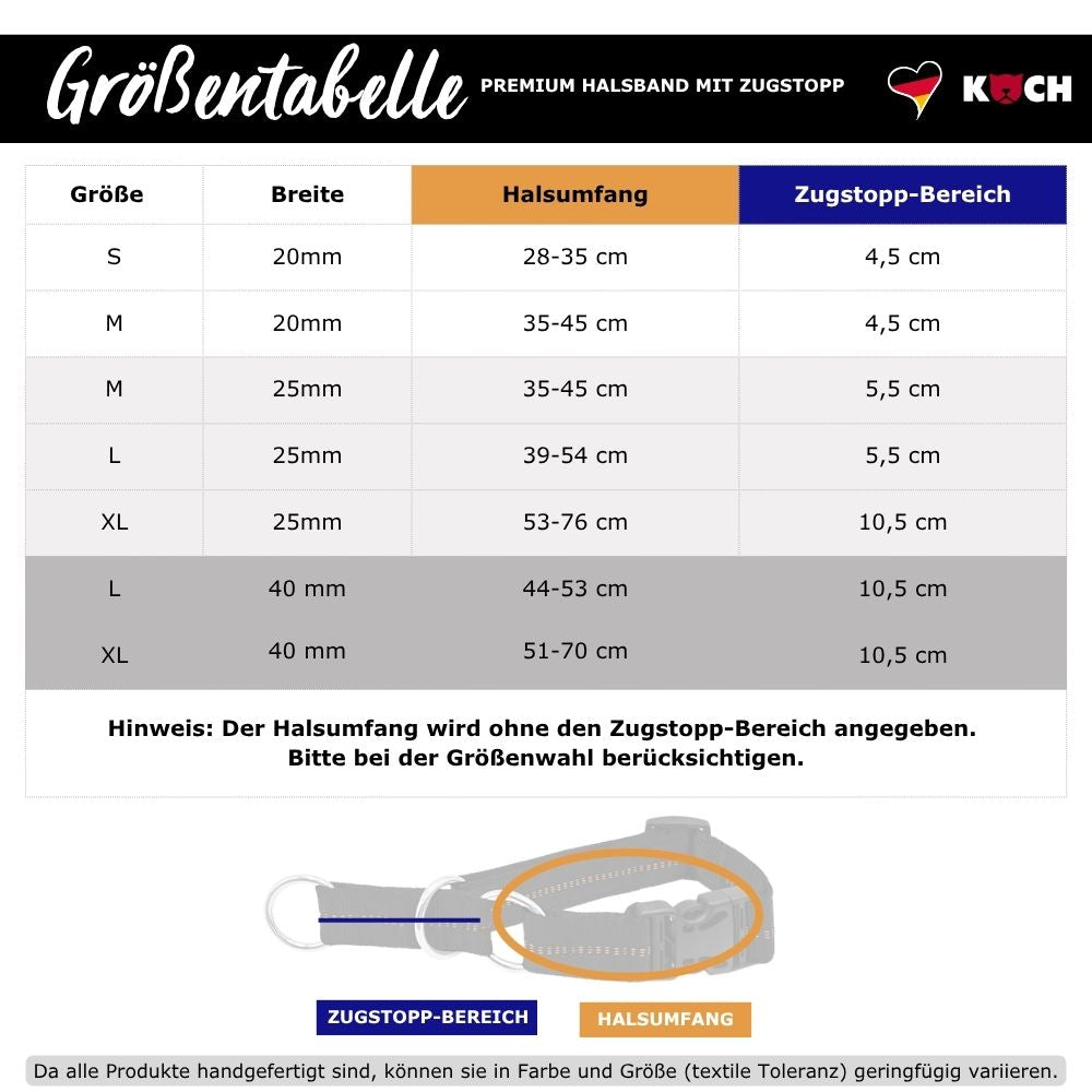 KOCH Premium Zugstopp-Halsband Größentabelle