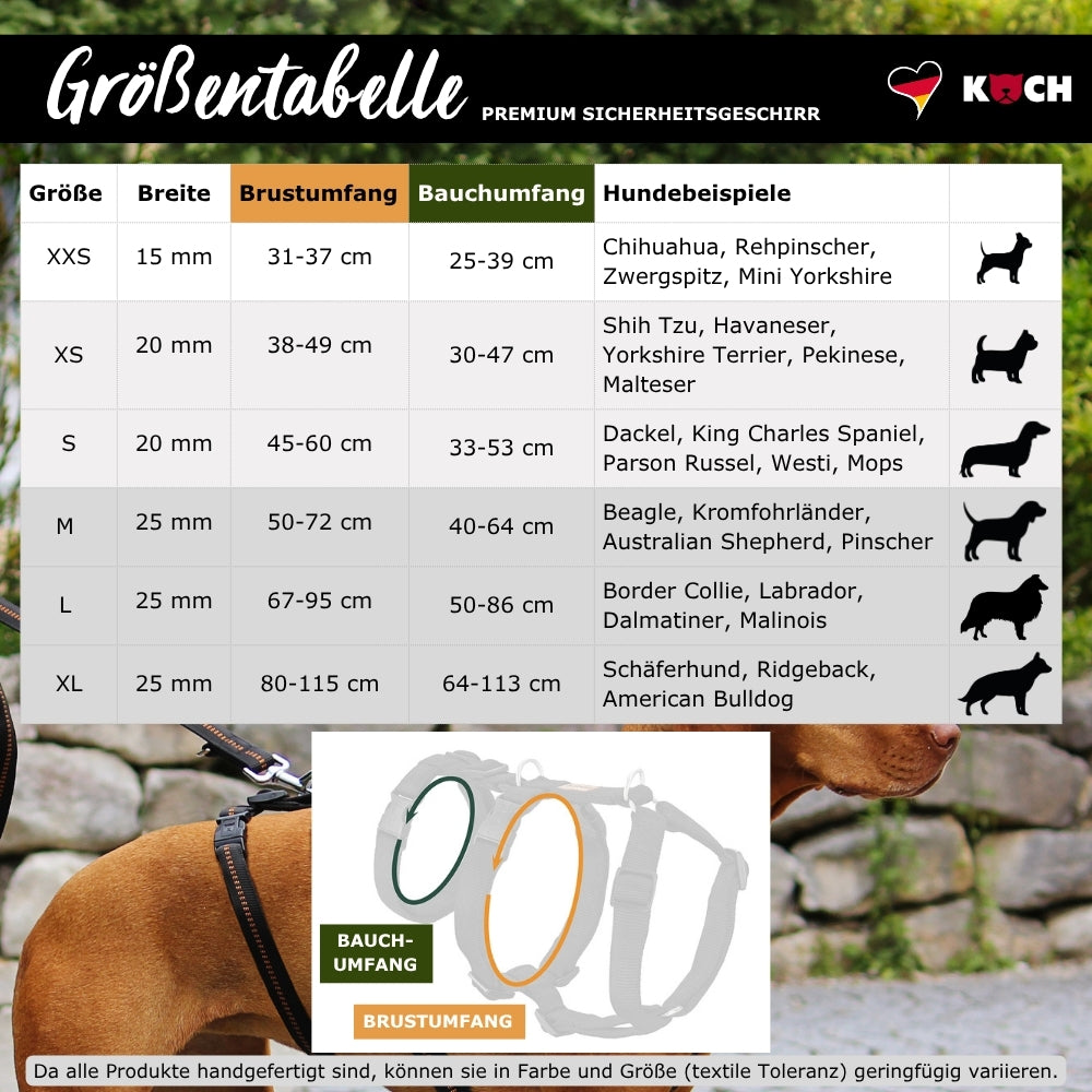KOCH Sicherheitsgeschirr PREMIUM gepolstert Groessentabelle