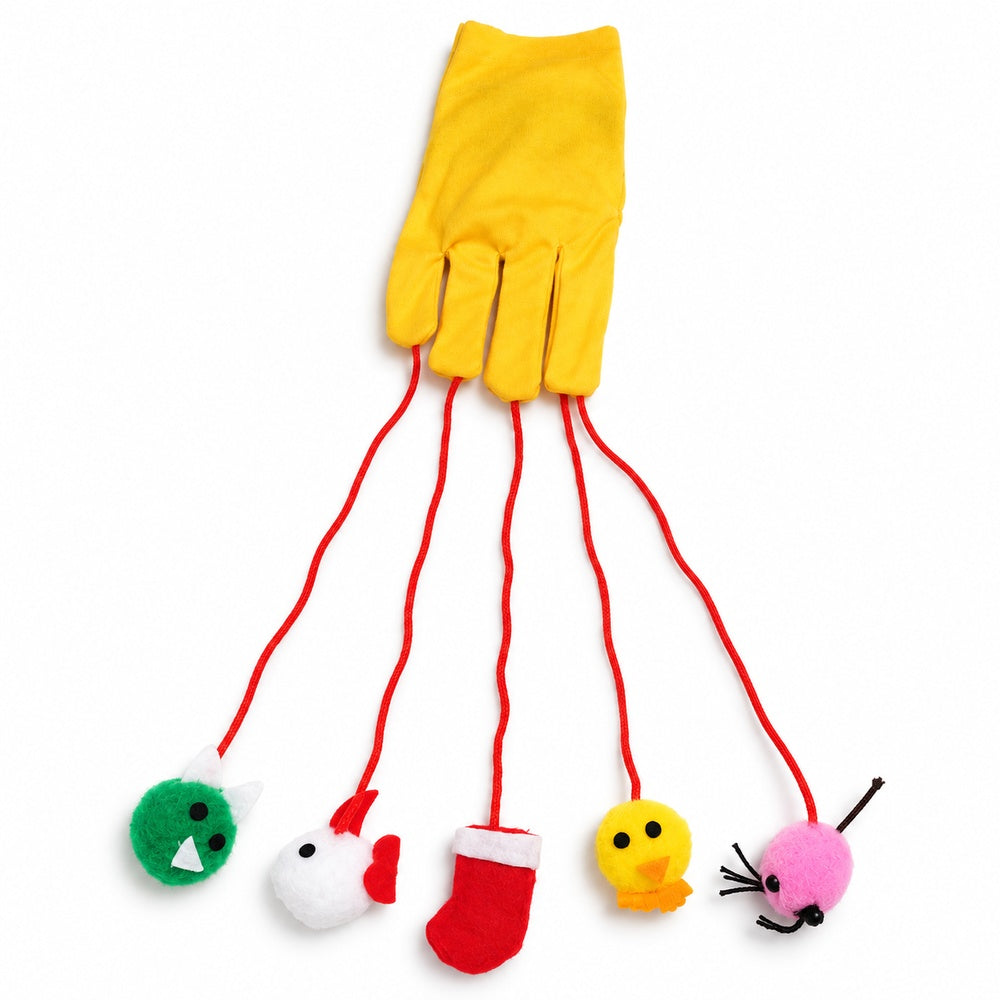 Katzenspielzeug Handschuh mit Figuren gelb