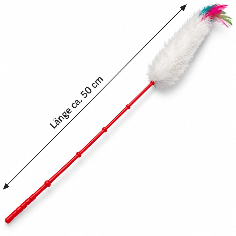 Katzenspielzeug, Katzenangel, Spielstab mit Fell & Federn, ca. 50cm