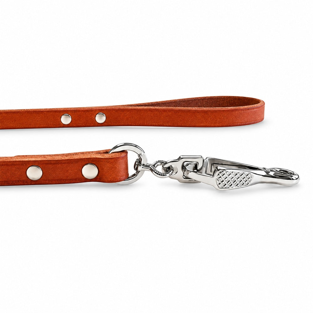 Stadtleine aus Vollrindleder, 1 m, 12 mm, mit Handschlaufe und Scherenkarabiner – Farbe braun / natur