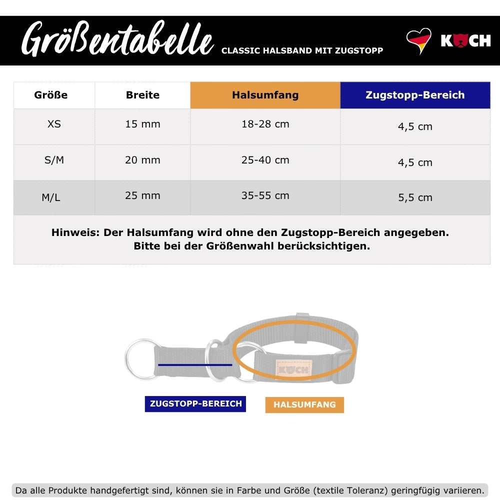 KOCH CLASSIC Halsband mit Zugstopp Größentabelle