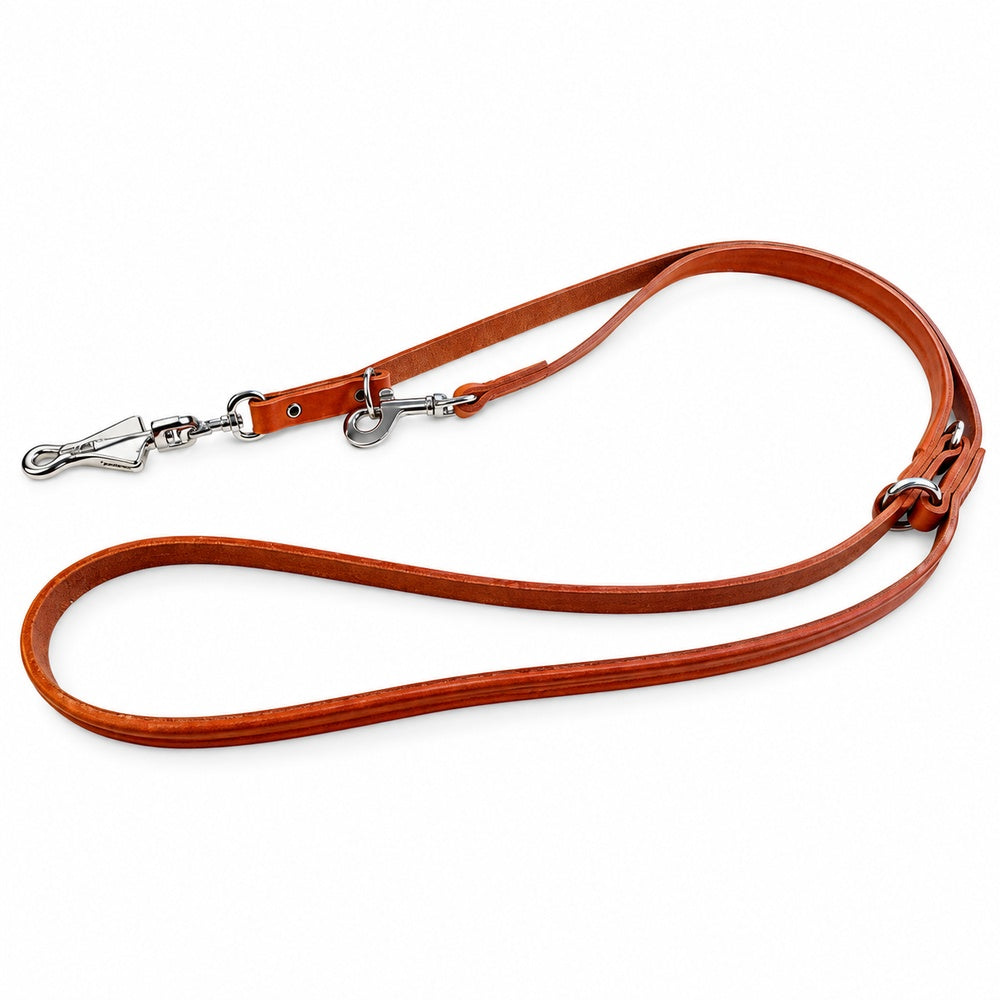 Verstellbare Lederleine 2 m, 12 mm, natur – Vollrindleder, genietet, mit Scherenkarabiner