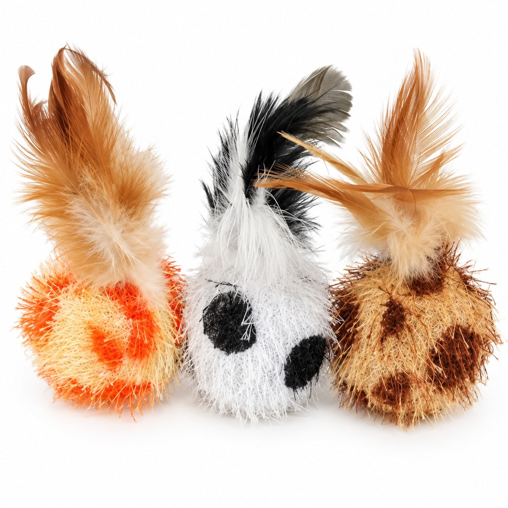 Katzenspielzeug Ball  mit Federn | 3er Set